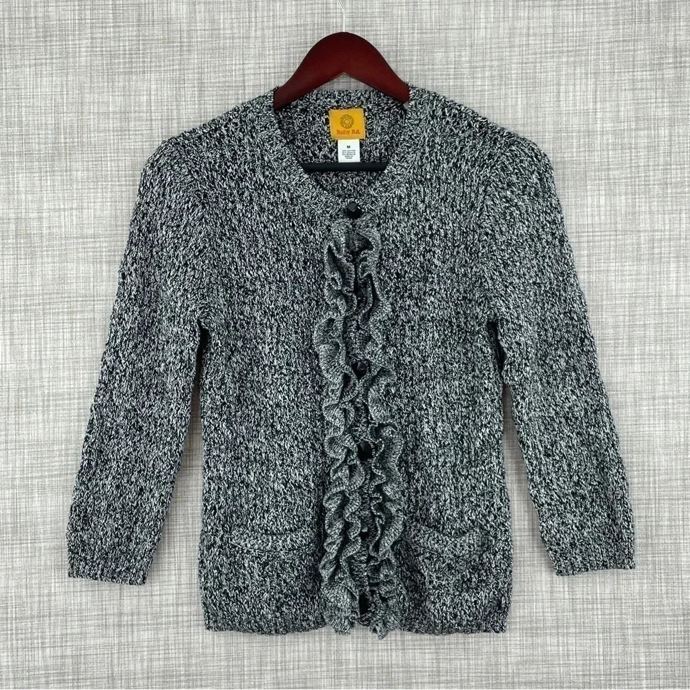 Ruby Rd. Long sleeve Button up ruffle sweater Women's Size Medium 0263